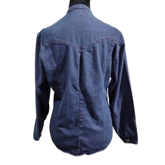 Western Wear for Women Wrangle Demin Blue and Pink Button Down Shirt Size Small - Picture 4 of 9